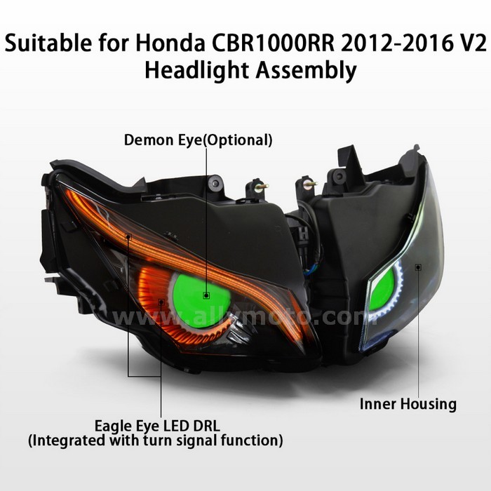 088 Headlight Full Kit Eagle Eye Drl Honda Cbr1000Rr 12-16 Green-4 088 Headlight Full Kit Eagle Eye Drl Honda Cbr1000Rr 12-16 Green-4